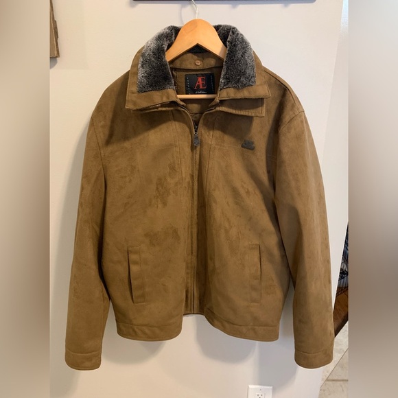 AE Emporio Suede-Feel Jacket - Faux Fur Collar Made in Italy Quilted Lining - L - Picture 3 of 13